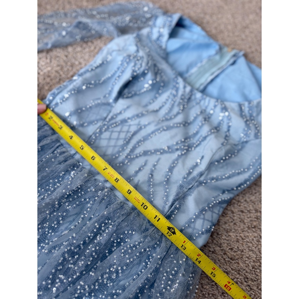 Whimsigoth Ice Blue beaded Formal Gown Fairycore Long Sleeve Mesh Dress XS/S - Picture 8 of 13